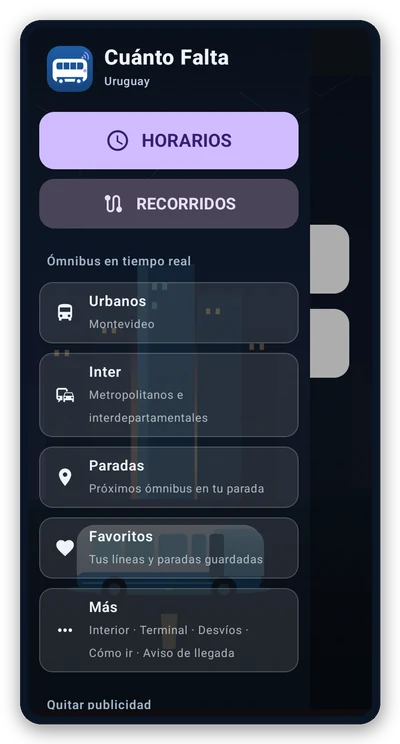 Menú de la app